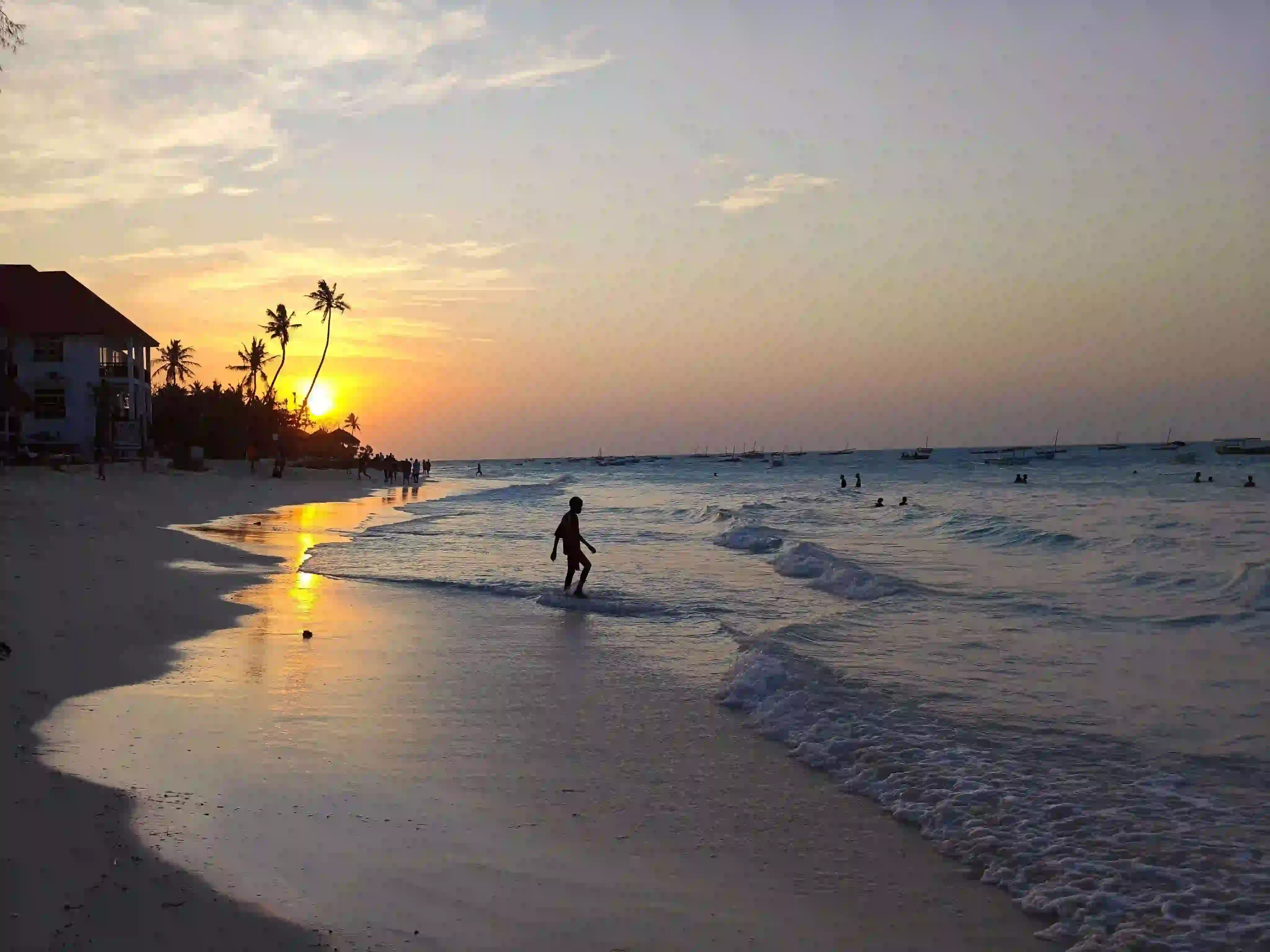 Zanzibar beach at sunset after a Tanzania safari
